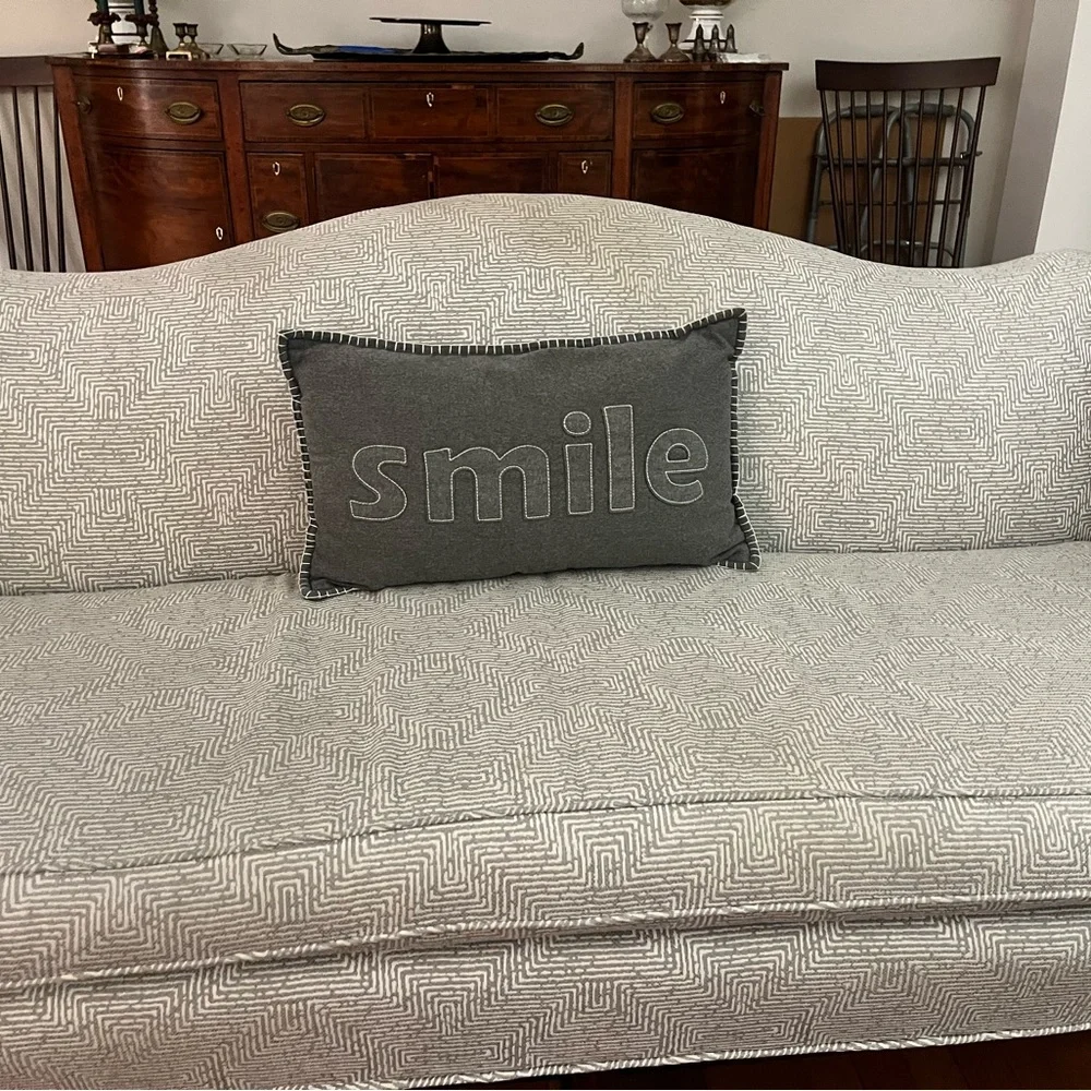 EMBROIDERED SMILE DECORATIVE THROW PILLOW, LUMBAR PILLOW, 12” x 20” - Picture 5 of 5
